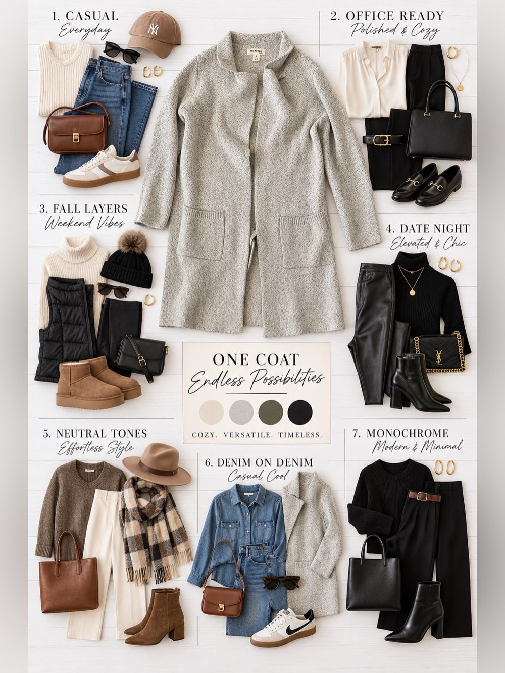 Monteau Textured Knit Longline Cardigan Coatigan | Size S | Neutral Gray - Picture 2 of 7